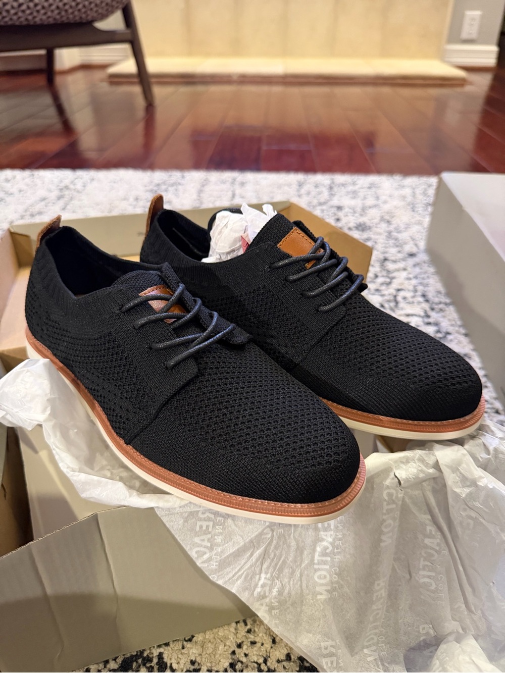 Kenneth Cole Reaction Burgess Cedric Boys Black Knit Lace-Up Oxford US 3